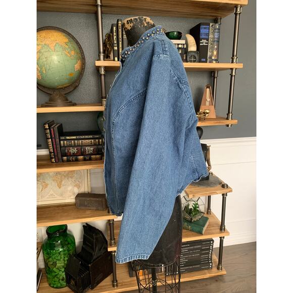 Jean Top, by Stonebridge, Blue, Size 20W, Many Buttons, Mandarin Collar, Western - Picture 3 of 9